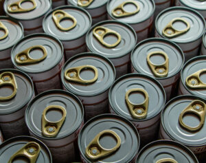 Array of Canned fish in the box.