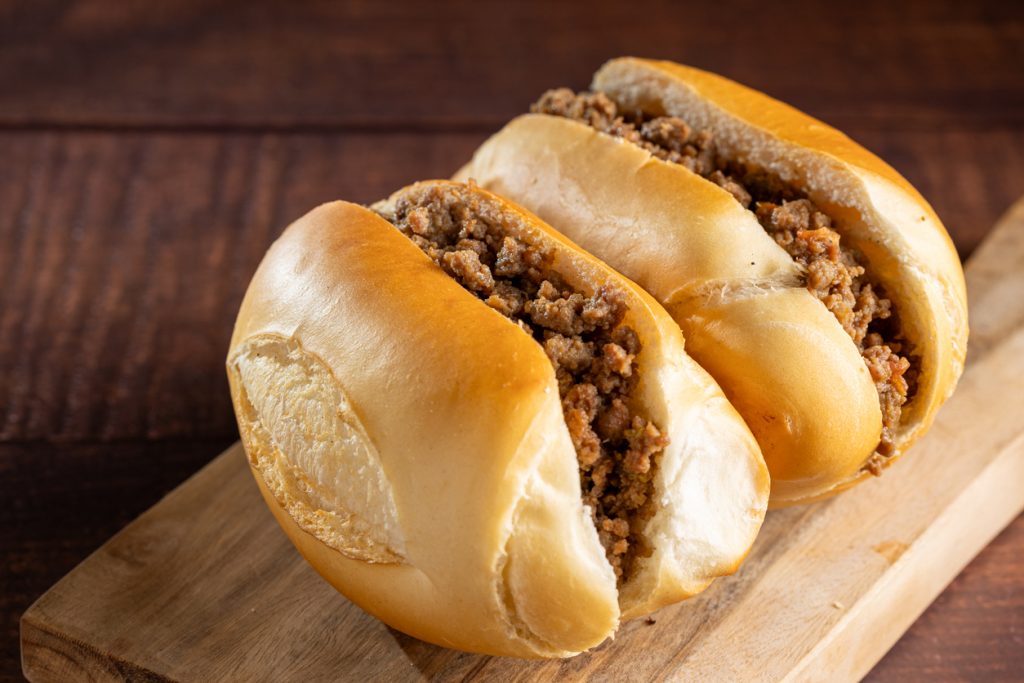 Homemade ground beef sandwich. Sloppy joe sandwich.