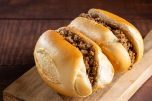 Homemade ground beef sandwich. Sloppy joe sandwich.
